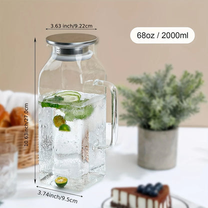 2/4 Pack 2 Liters/68 Oz Square Glass Pitcher w/Lid, Handle