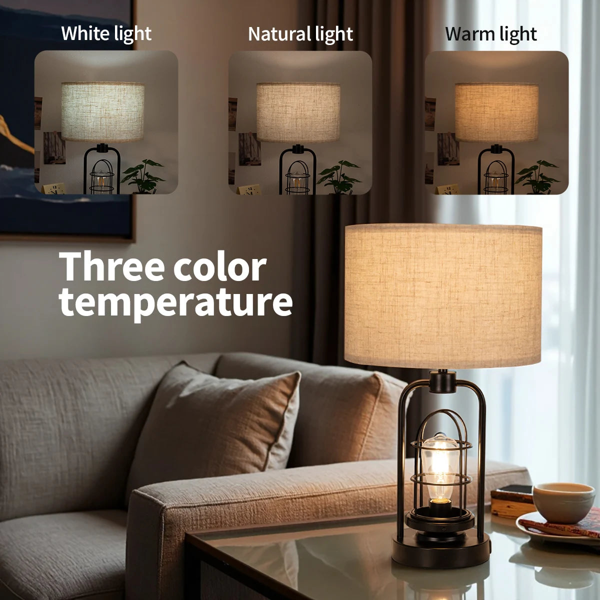 Retro 3-Color Adjustable, Dual USB Port, with Bulb