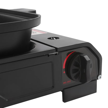 Stainless Tabletop Gas Stove w/Grill Pan and Lid, Non-stick Coating