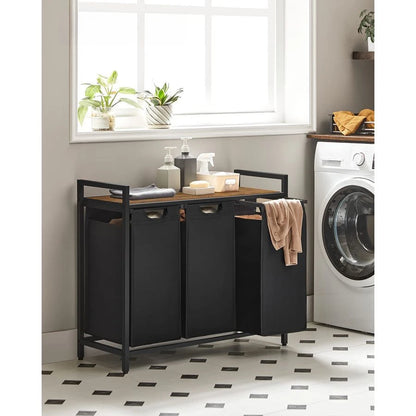Laundry Sorter with 3 Pull Out Removable Bags, Shelf,