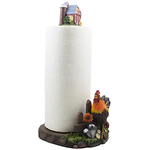 Farmhouse-Style Rooster and Mini Barn Paper Towel Dispenser
