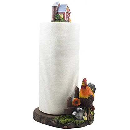 Farmhouse-Style Rooster and Mini Barn Paper Towel Dispenser