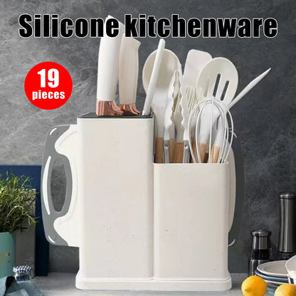 19pc Kitchen Knives and Silicone Utensils w/Holder