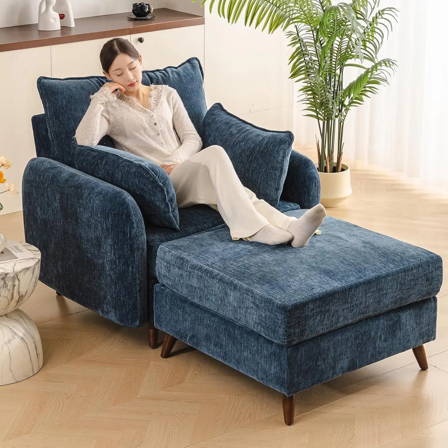 Oversized Deep Seat (24.5") Accent Chair w/Ottoman, Storage