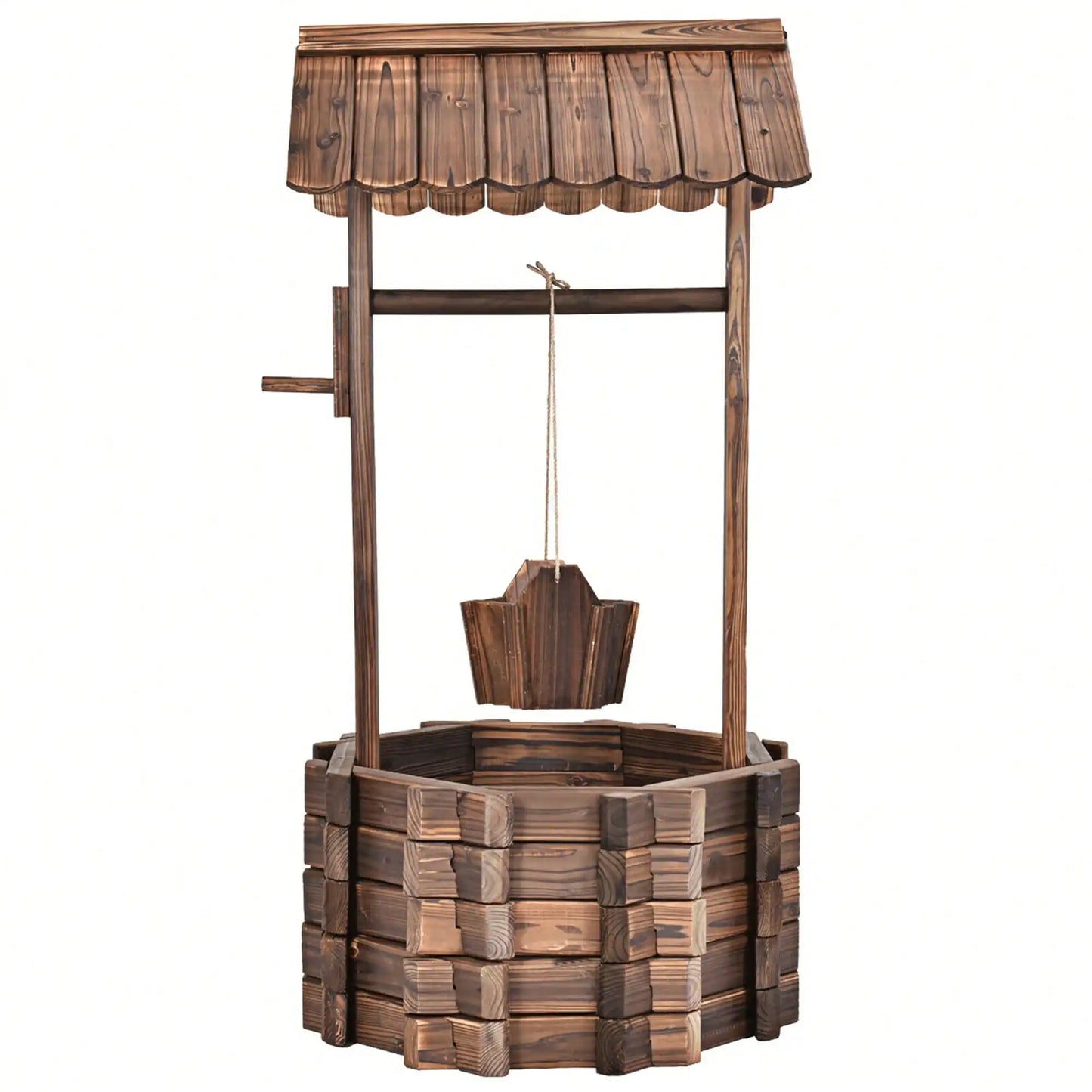 Outdoor Wooden Wishing Well, Flower Bucket Planter