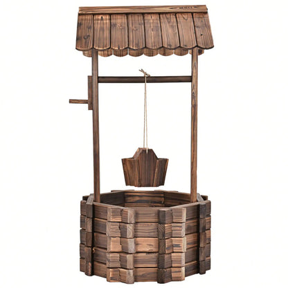 Outdoor Wooden Wishing Well, Flower Bucket Planter