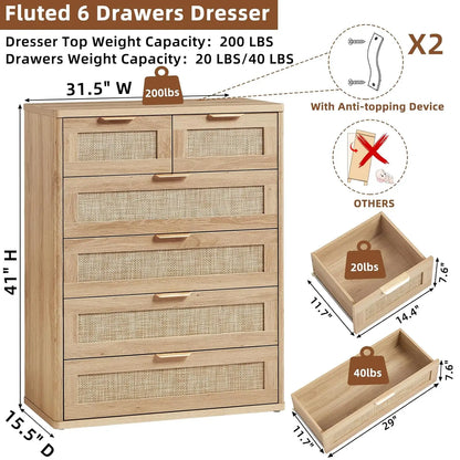 41" Tall Modern Chest of Drawers, 6 Drawers