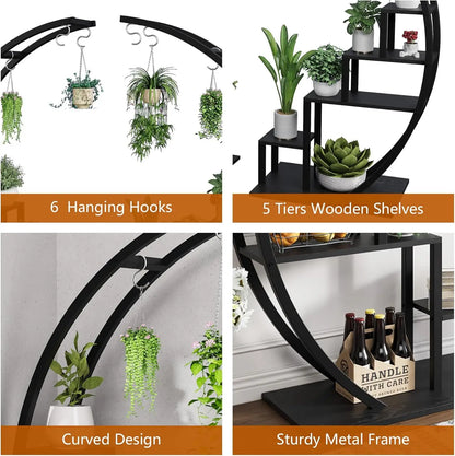 2pc 5-Tier Indoor Half-Moon Metal Plant Stand
