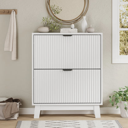 37" Tall Narrow Fluted Shoe Cabinet w/2 Flip Drawers