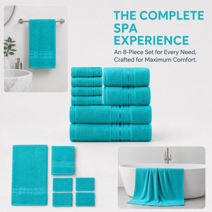 8 Piece Luxury Towel Set, 600 GSM Ring Spun Cotton, Highly Absorbent