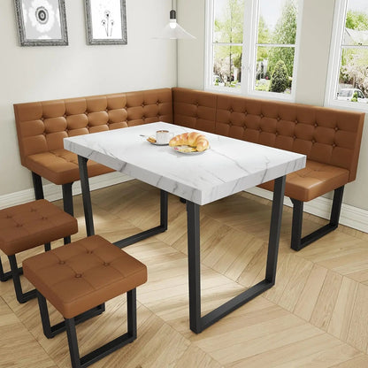 5pc Modern Corner Dining Table Set, 72" Breakfast Nook