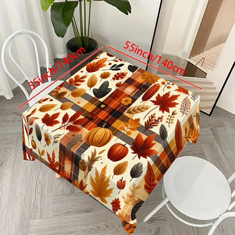 Rectangular Fall Harvest Pumpkin Maple Leaf Tablecloth, Polyester