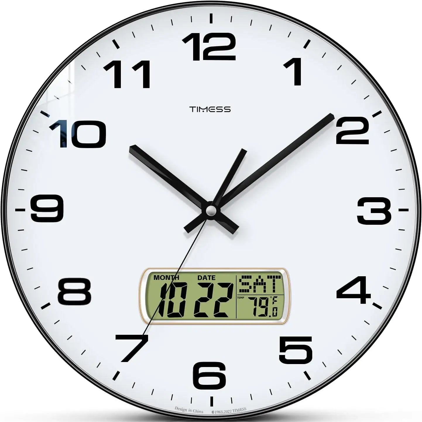 10"/12"/14" Wall Clock, 4 Color Options, Calendar and Temperature