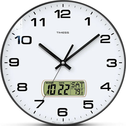 10"/12"/14" Wall Clock, 4 Color Options, Calendar and Temperature