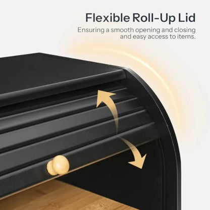 Bamboo Bread Box for Kitchen Countertop, 2 Tier Roll-Top Bread Bin