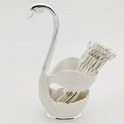 Elegant Swan Tableware Holder, Stainless Steel Spoon and Fork Base