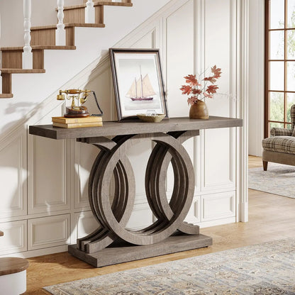 Modern 55"Console Table w/Geometric Wood Base, Modern