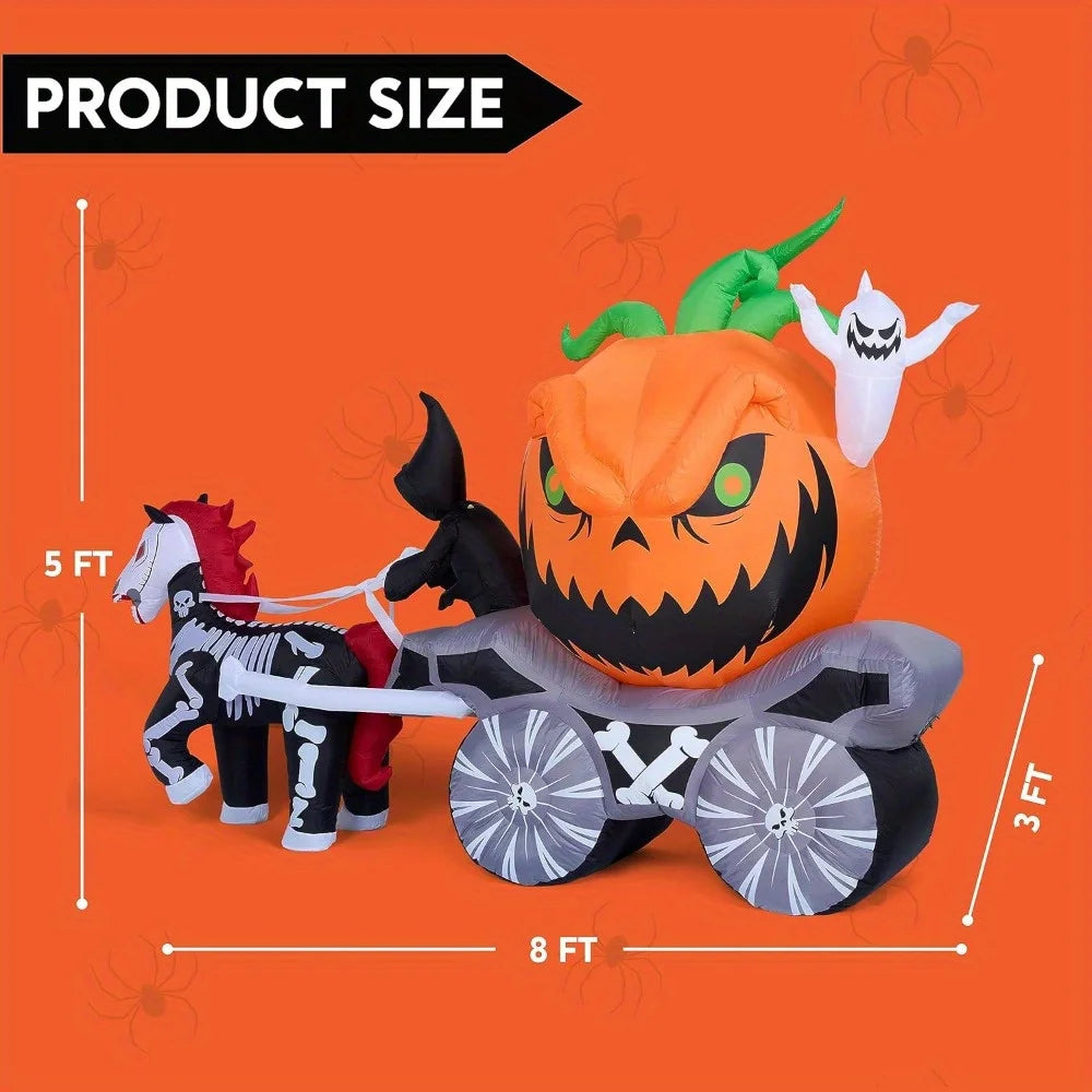 8 Ft Long Halloween Inflatables Pumpkin Carriage with Built-in LEDs