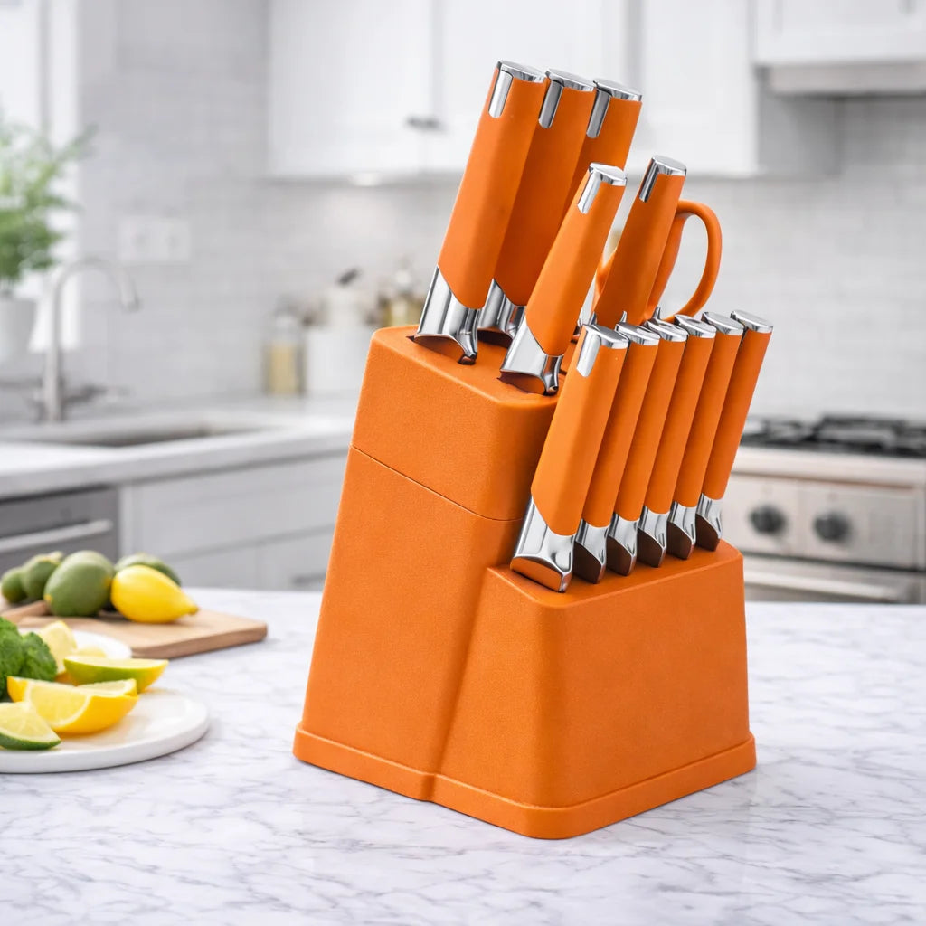 13Pcs Professional Kitchen Knife Block Set with 6 Steak Knives