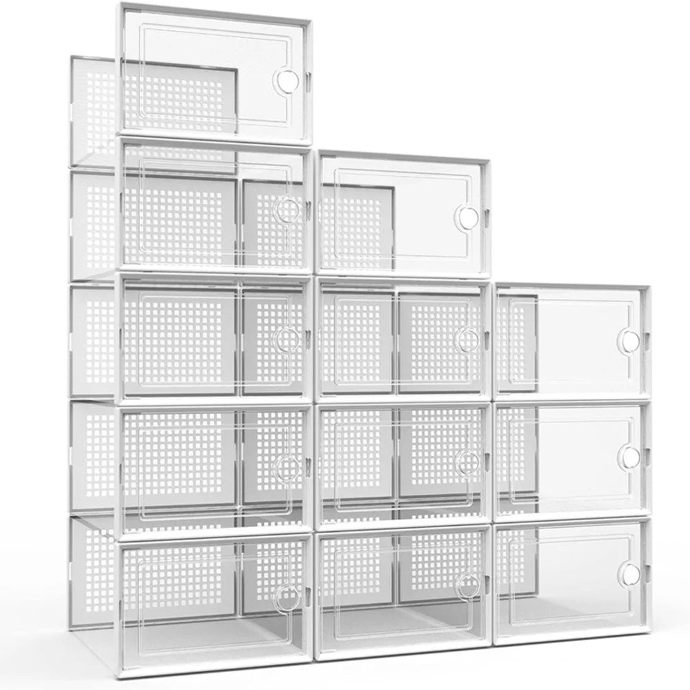 12pk Transparent Plastic Stackable Storage Boxes, Linked Design