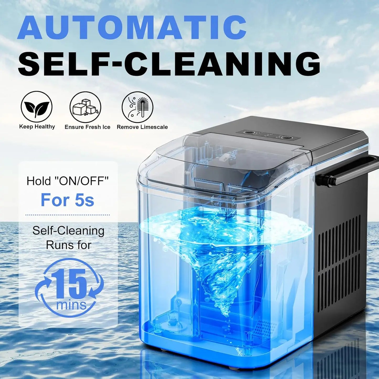 Portable Ice Maker Machine, 9 Cubes in 6 Mins, 26lbs Daily, Auto Clean