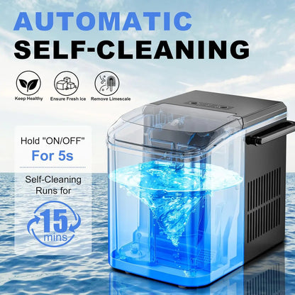 Portable Ice Maker Machine, 9 Cubes in 6 Mins, 26lbs Daily, Auto Clean