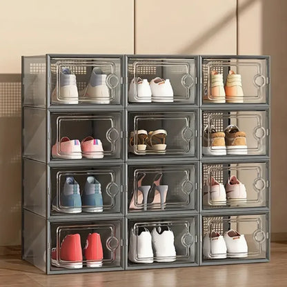 12pk Transparent Plastic Stackable Storage Boxes, Linked Design
