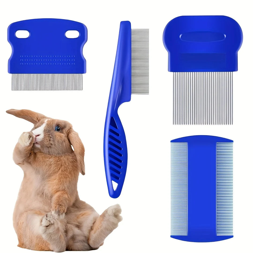 4 pk Stainless Steel Rabbit, Dog, Cat Grooming Comb w/Round Teeth