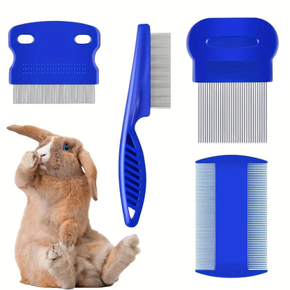4 pk Stainless Steel Rabbit, Dog, Cat Grooming Comb w/Round Teeth