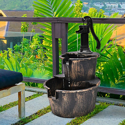 Rustic 2 Tier Barrel Waterfall Fountain with Pump