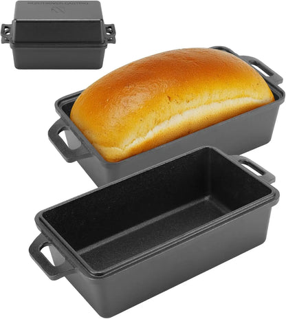 2pc - 9"x5" Cast Iron Loaf Pan with Lid for Even Baking