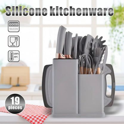 19pc Kitchen Knives and Silicone Utensils w/Holder