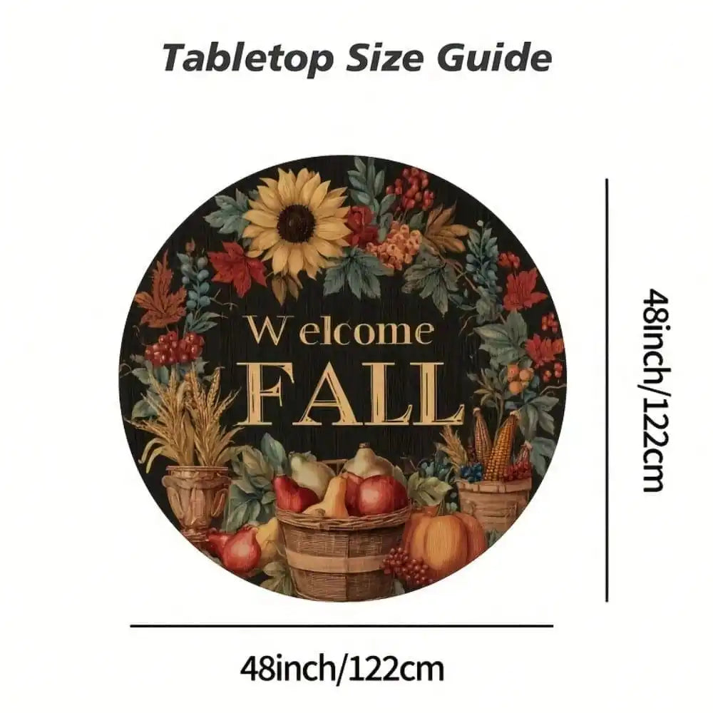 1pc Autumn Round Tablecloth with Welcome Fall Sign