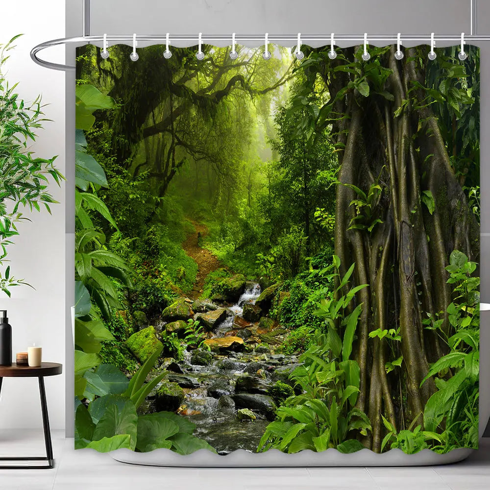 Scenic Shower Curtain Tropical Waterfall, Landscape Nature