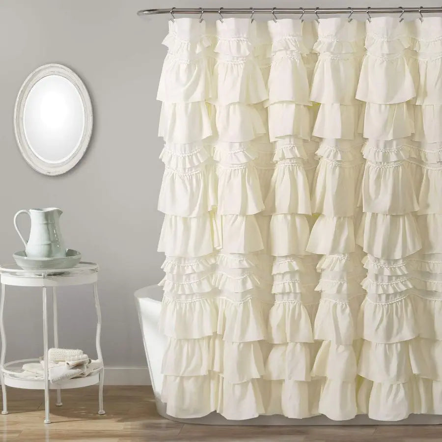 72"x72" Single Ruffled Shower Curtain, Ivory