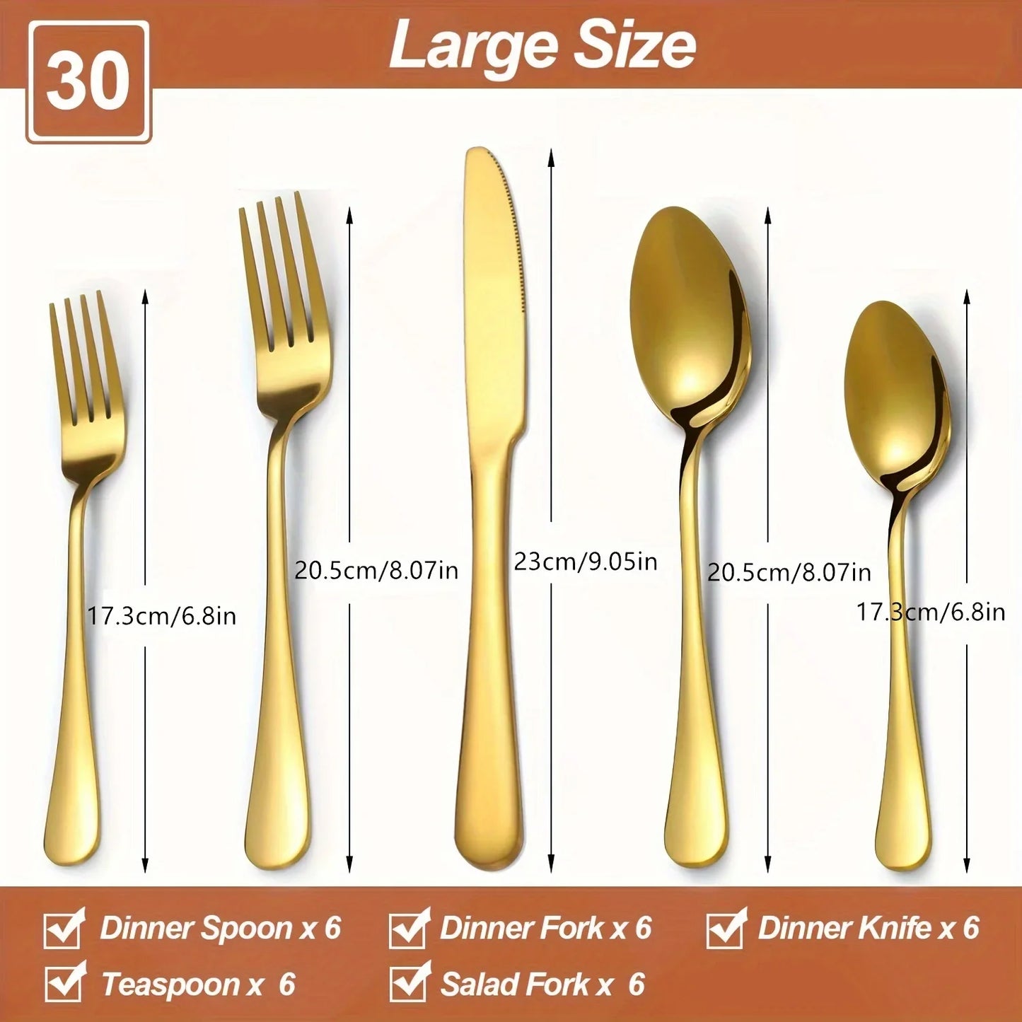 30/60pc Luxury Cutlery Golden Flatware Set, Stainless Steel