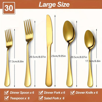 30/60pc Luxury Cutlery Golden Flatware Set, Stainless Steel