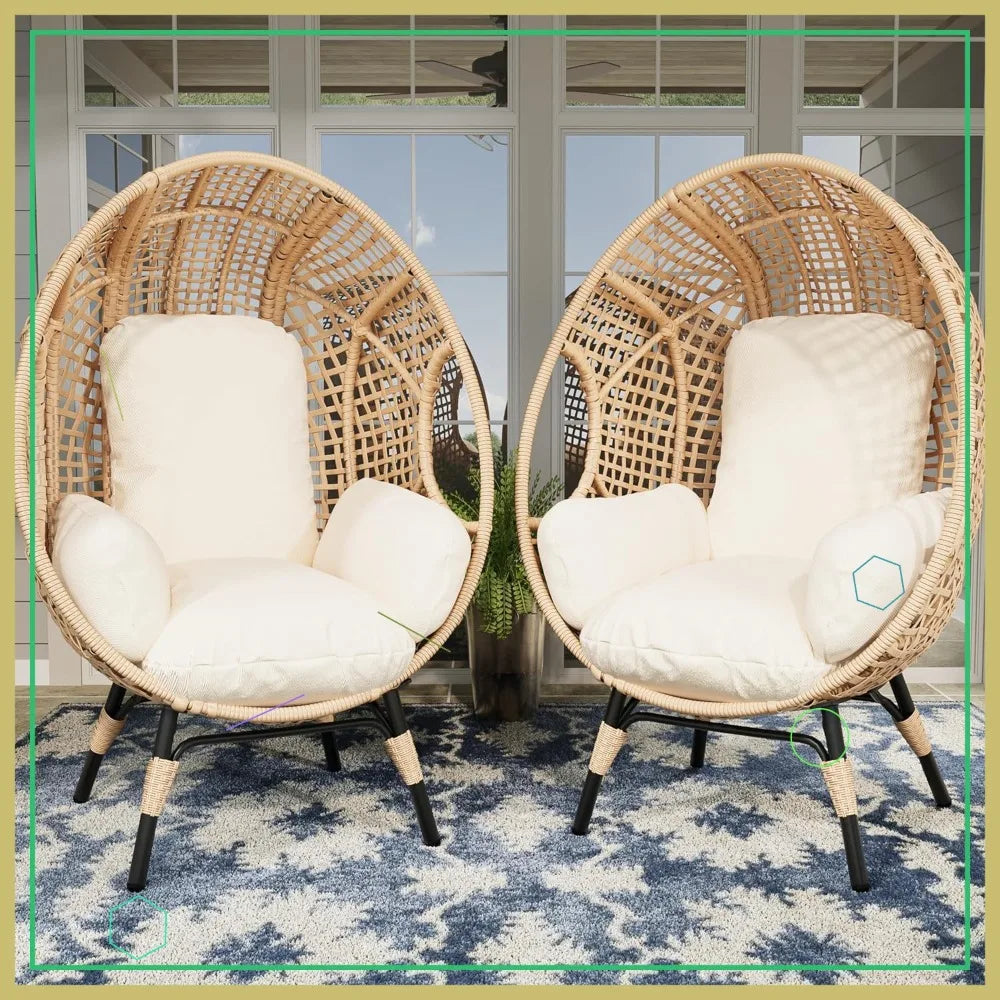 2 Pcs Oversized Wicker Egg Chair w/Cushion, 500lbs Capacity