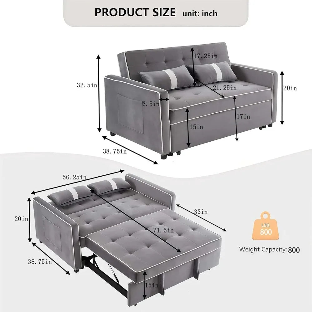 3 in 1 Convertible Loveseat Sleeper Sofa, Adjustable Backrest,