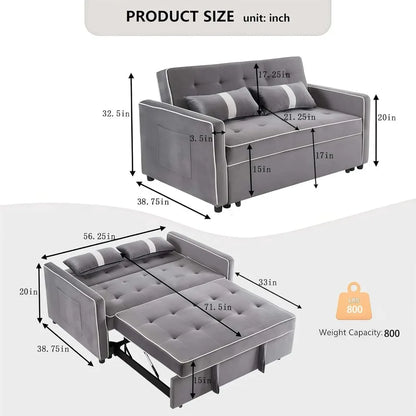 3 in 1 Convertible Loveseat Sleeper Sofa, Adjustable Backrest,