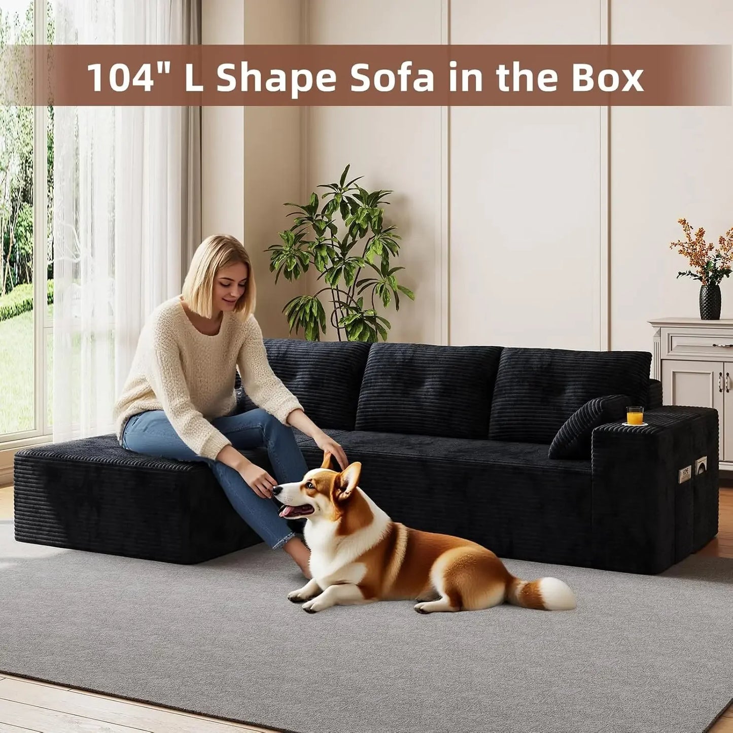 109" Boneless, Deep Modular Sectional Sofa w/Oversized Chaise,