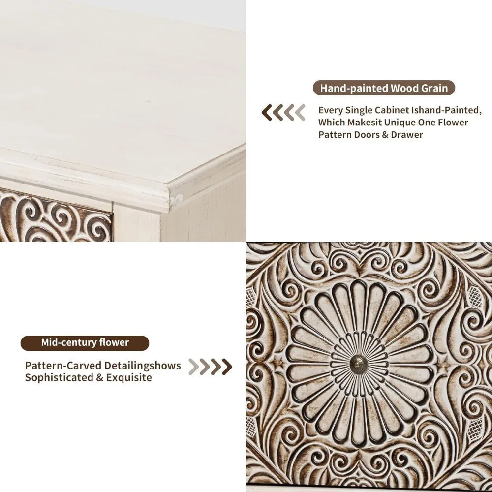 Flower Motif Nightstand w/Drawer & Storage, Fully-Assembled