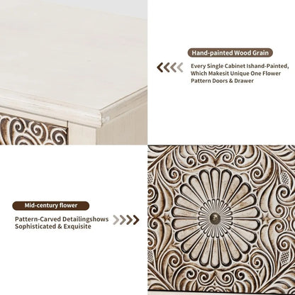 Flower Motif Nightstand w/Drawer & Storage, Fully-Assembled