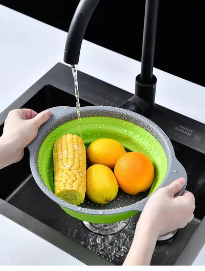 Green Silicone Collapsible Strainer for Pasta, Fruits, Vegetables