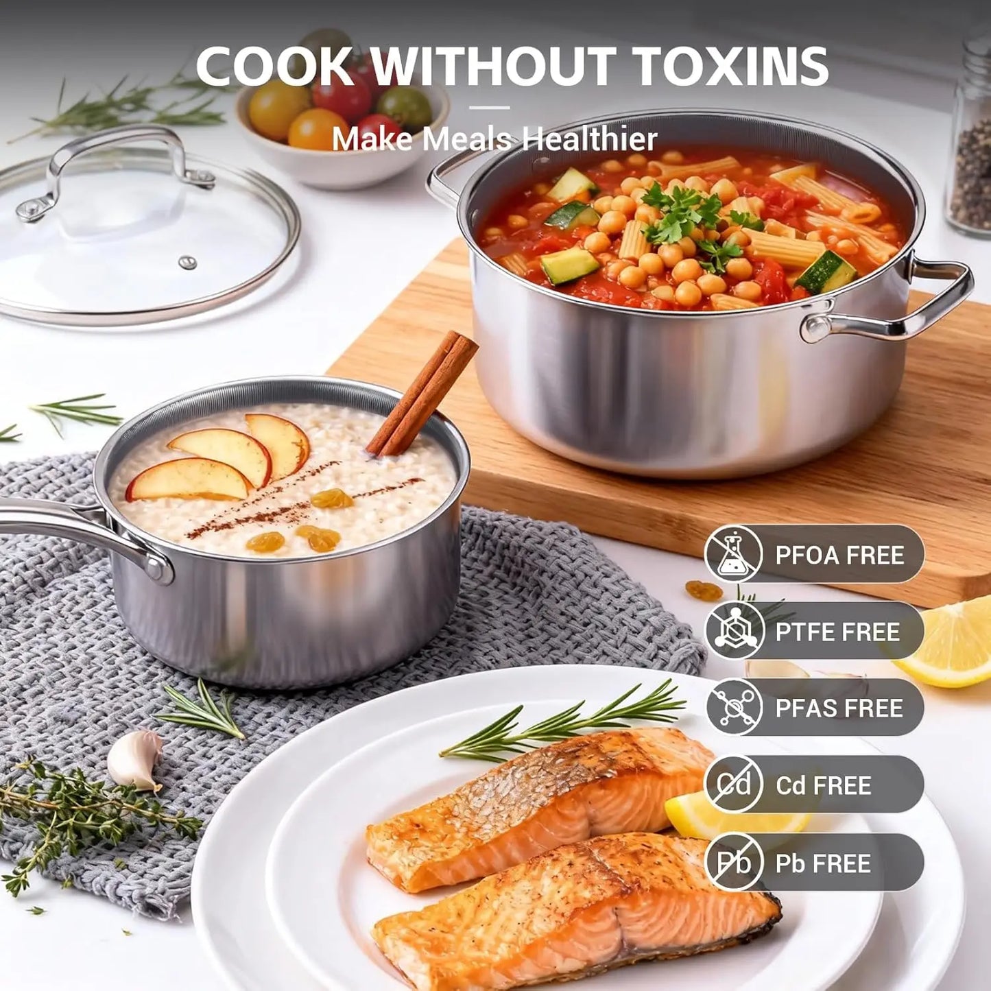 17-Piece Nonstick Stainless Steel Cookware Set, Hybrid Ceramic Coating