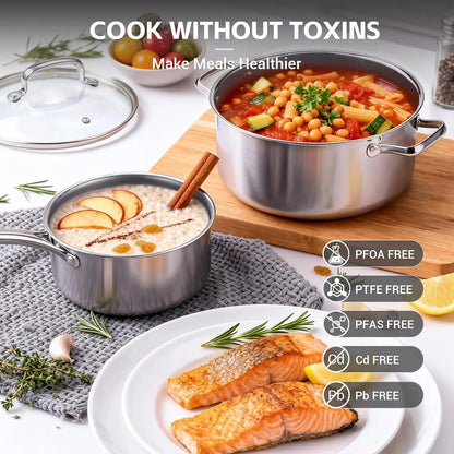17-Piece Nonstick Stainless Steel Cookware Set, Hybrid Ceramic Coating