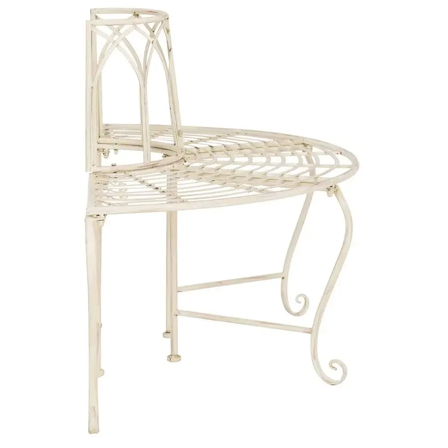 Antique White Distressed Wrought Iron 50" Curved Tree Bench