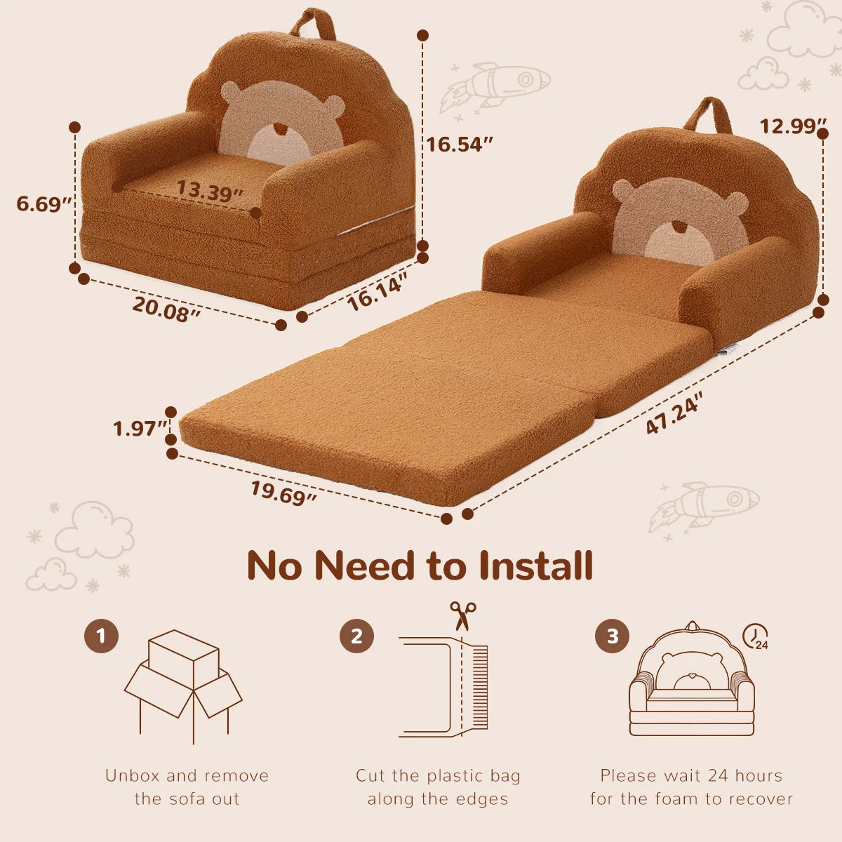 2-in-1 Kids Convertible Sofa to Lounger, Chair