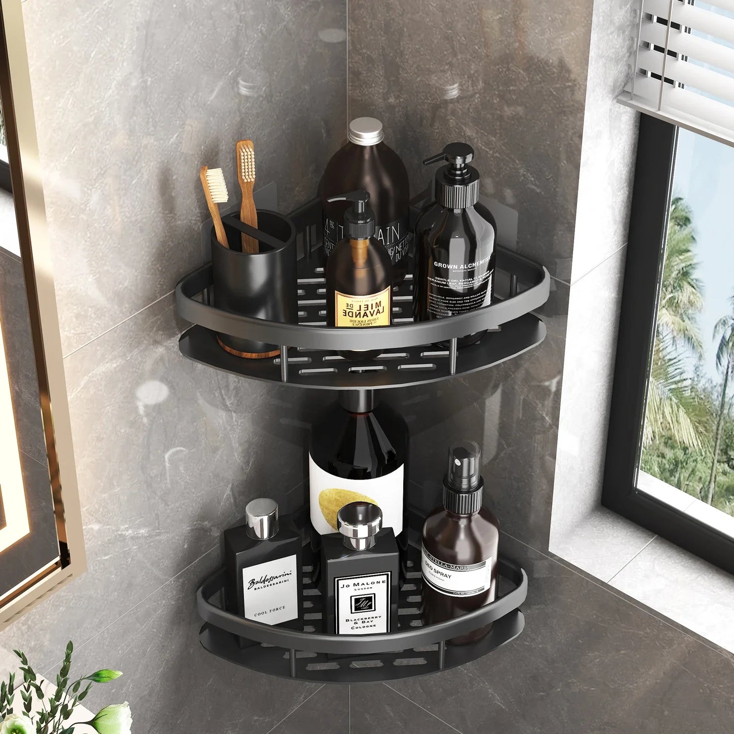 Wall Mount Corner Shelf Shower Storage Rack, No Drill
