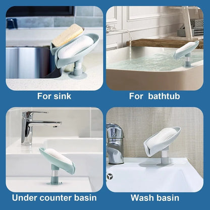 Leaf-Shape Self Draining Soap Dish, w/Suction Cup